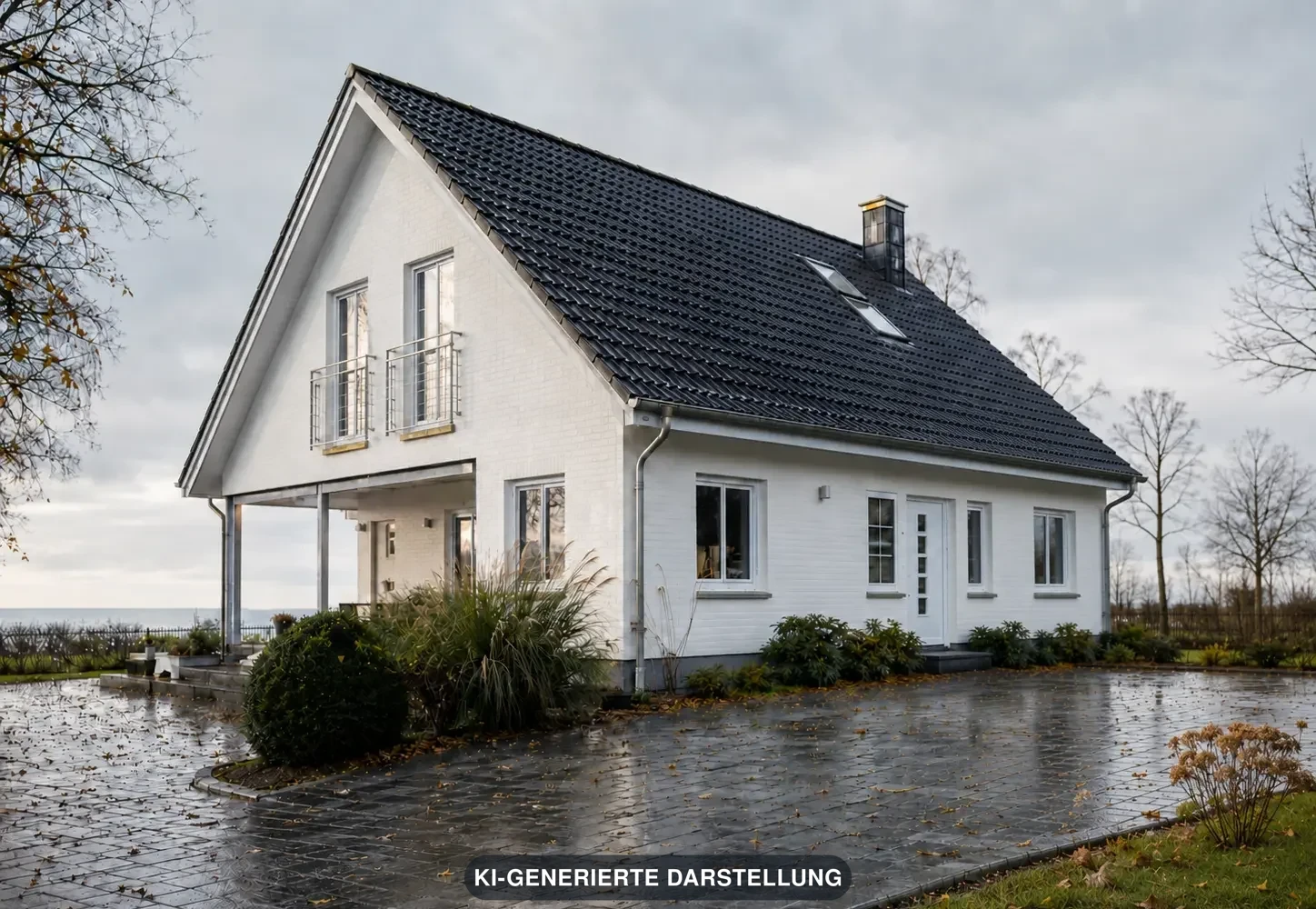 Symbolbild - Ferienimmobilie an der Ostsee nach Sturm und Unwetter – Szene komplett KI-generiert