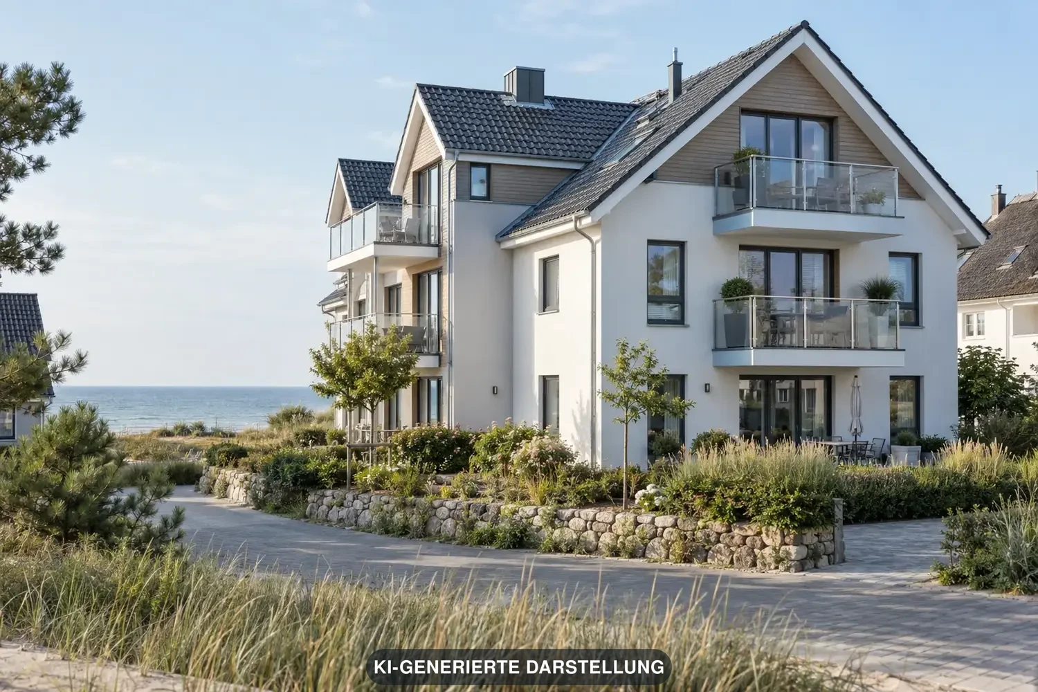 Symbolbild - Gepflegte Ferienwohnungen in einem Wohngebäude an der Ostseeküste – Szene komplett KI-generiert